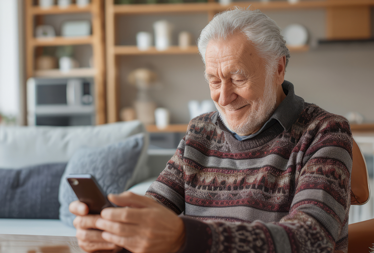 Pessoa segurando o celular fazendo o desbloqueio do seu benefício